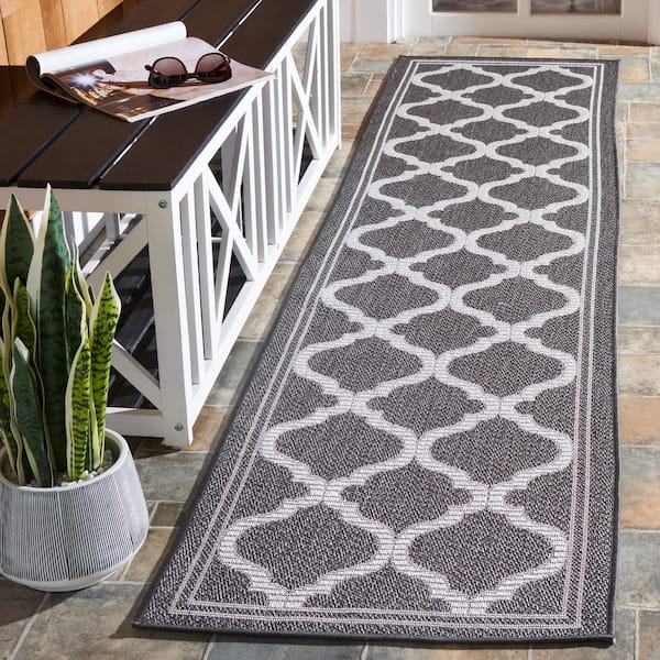 Bermuda Gray/Brown 2 ft. x 8 ft. Runner Border Trellis Indoor/Outdoor Area Rug