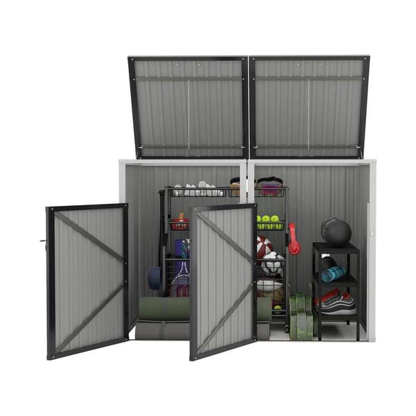 63 in. W x 32 in. D x 48 in. H Gray Metal Trash Can Storage Shed