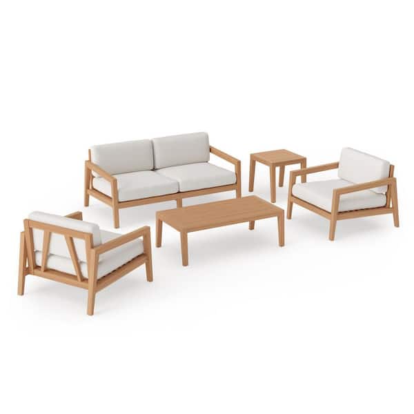 NewAge Products Rhodes 4-Seater 5-Piece Teak Outdoor Patio Conversation Set With Canvas Natural Cushions