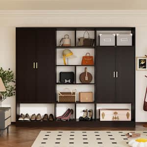 Fufu&Gaga Dark Brown Warnut Wooden 94.5 inch Bedroom Wardrobe for only $179.04