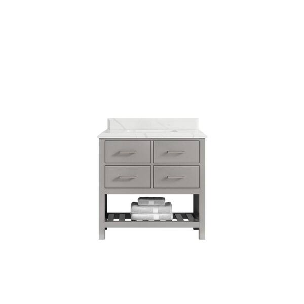 Willow Collections Parker 36 in. W x 22 in. D x 36 in. H Center Sink Bath Vanity in Elephant Gray with Cove Edge Calacatta Quartz Top