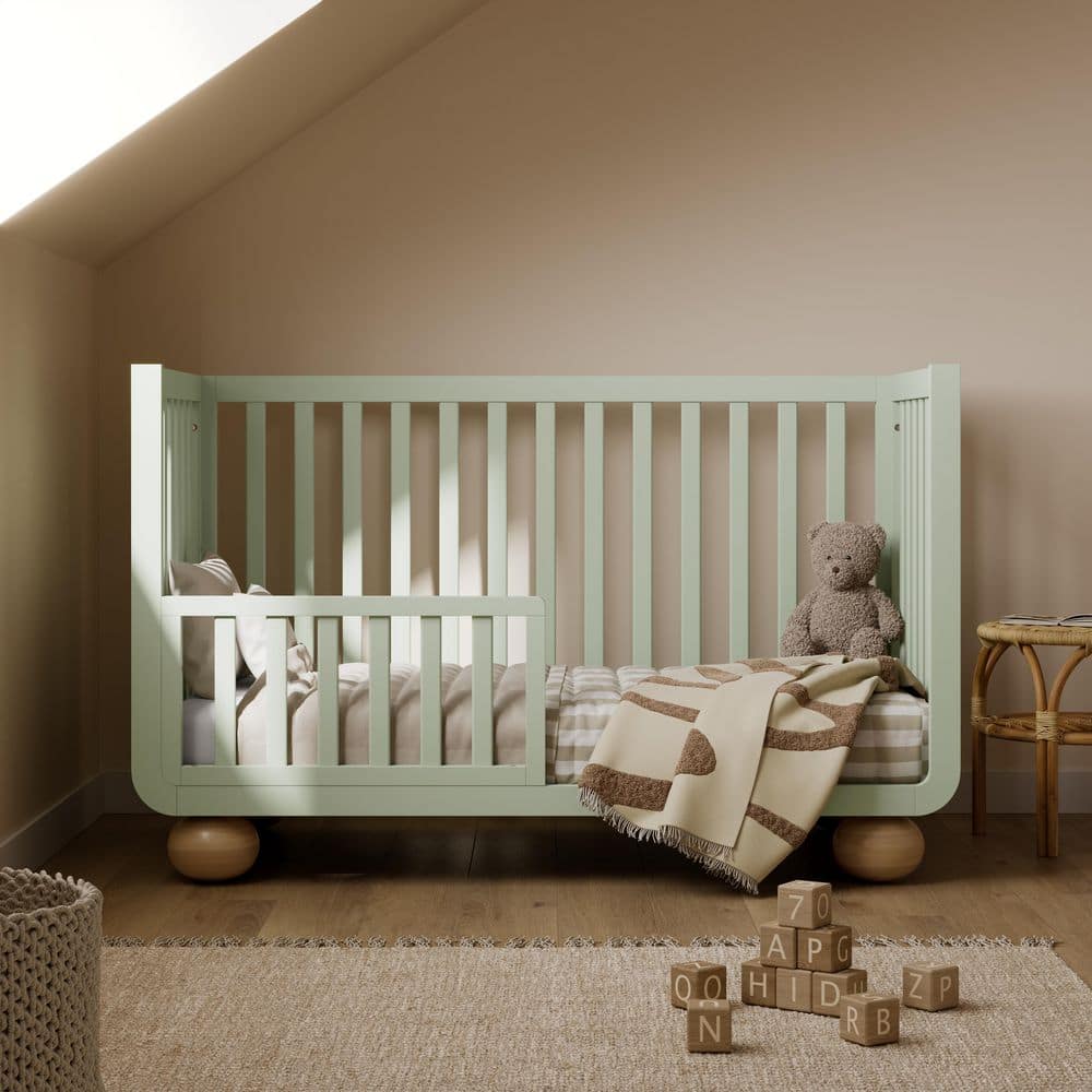 Amalfi Sage with Driftwood 5-in-1 Convertible Crib with Bonus Toddler Guardrail