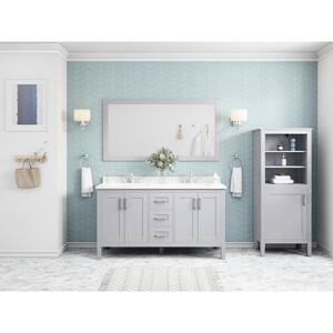 Sepal 60 in. W x 21 in. D x 34.50 in. H Bath Vanity in Dove Grey with White Cultured Marble Top