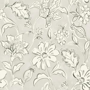 Plumeria Grey Floral Trail Matte Paper Pre-Pasted Wallpaper