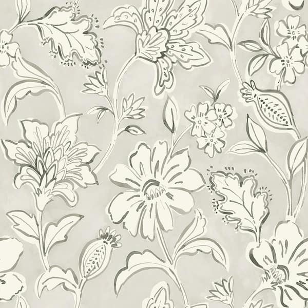 Chesapeake Plumeria Grey Floral Trail Matte Paper Pre-Pasted Wallpaper Sample
