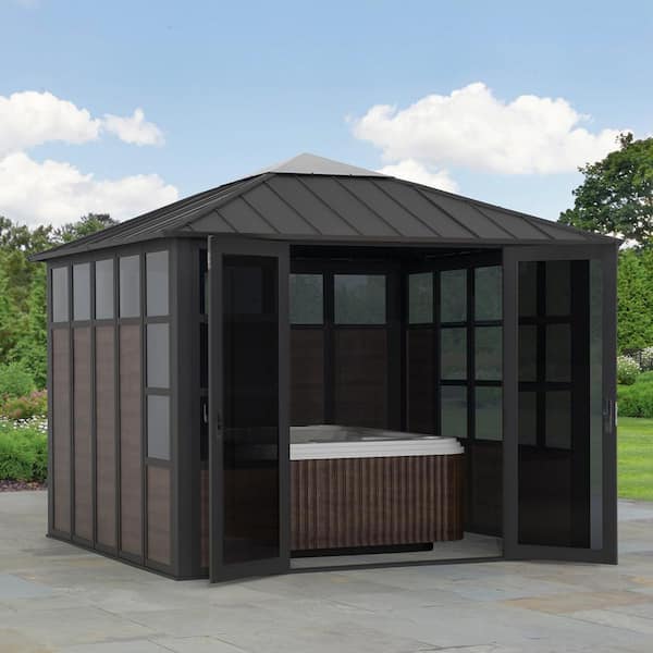 Sunjoy 11 Ft. X 11 Ft. Black Hardtop Gazebo, Rust-Resistant Aluminum Outdoor  Sunroom Multipurpose Studio/Hot Tub Shelter A108000600 - The Home Depot
