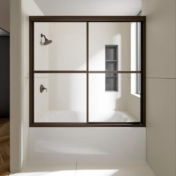 Nivorix Cleo 59 in. W x 56 in. H Sliding Framed Tub Door in Oil Rubbed Bronze Finish with Clear Tempered Glass