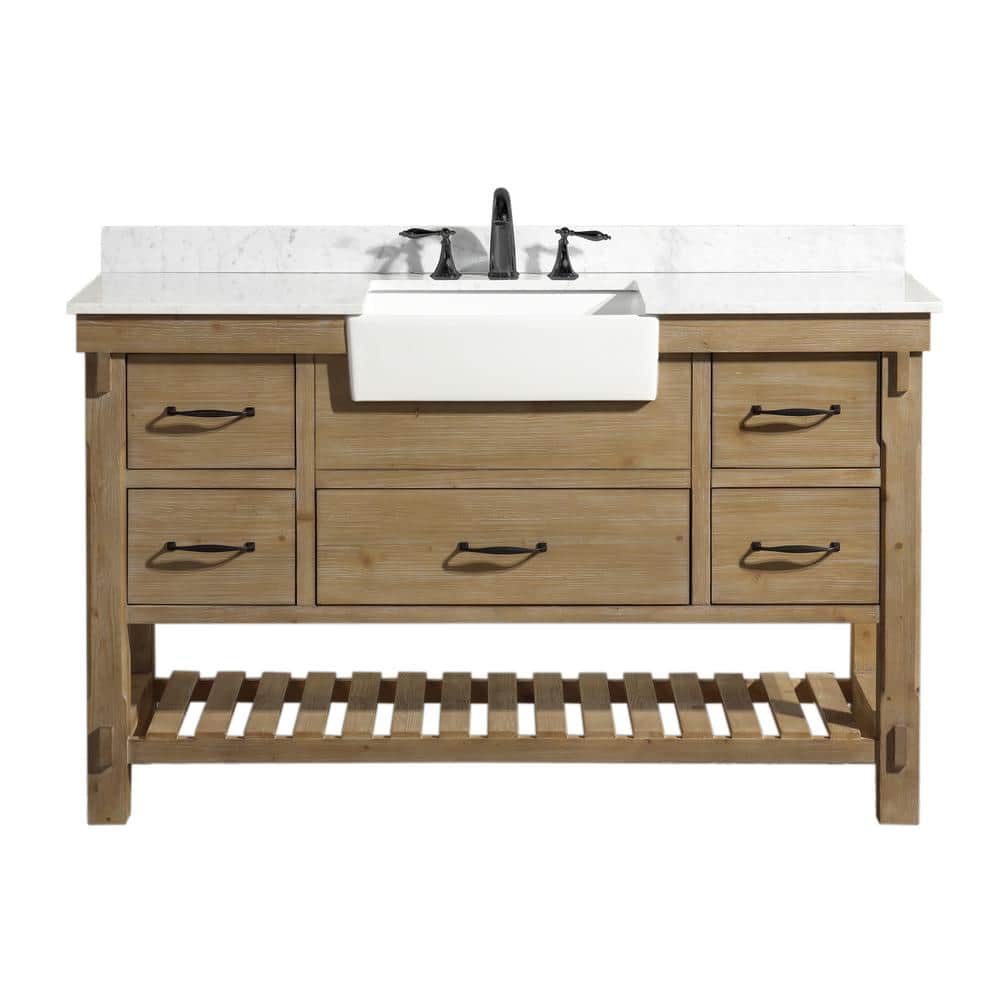 Marina 55'' Weathered Fir Single Vanity with White Porcelain Sink and Marble Top