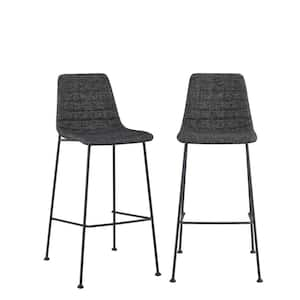 29.73 in. Black Low Back Metal Bar Chair with Fabric Seat Set of 2