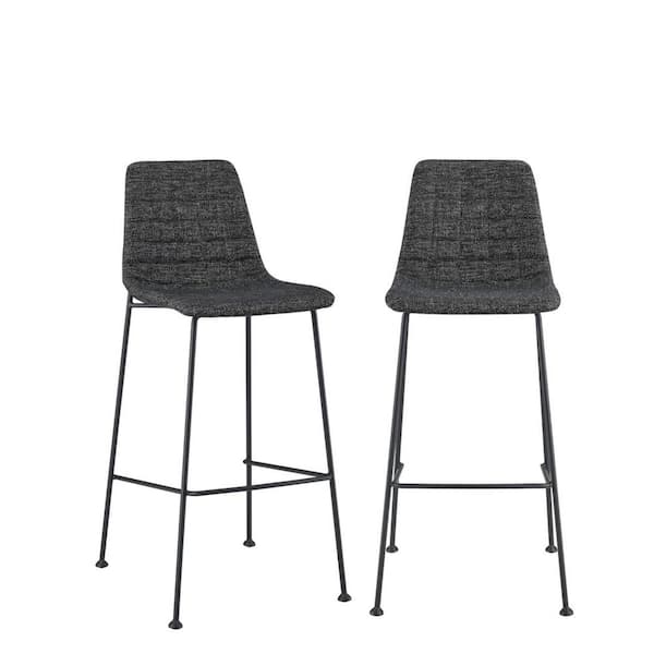 HomeRoots 29.73 in. Black Low Back Metal Bar Chair with Fabric Seat Set of 2