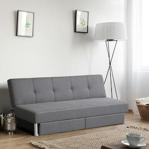 73 in. Grey Fabric Convertible Futon Sofa Bed Adjustable Couch Sleeper with Two Drawers
