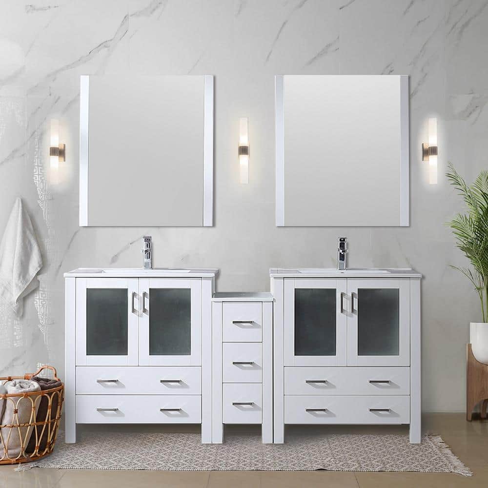 Volez 72 in. W x 18 in. D Single Bath Vanity in White with White Ceramic Top and Mirror price history on PriceWatchPro