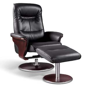 Milano Modern Bend Wood Black Leather Swivel Recliner with Ottoman set