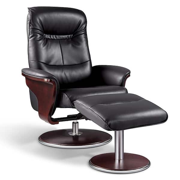 Artiva Milano Modern Bend Wood Black, Black Leather Swivel Chair