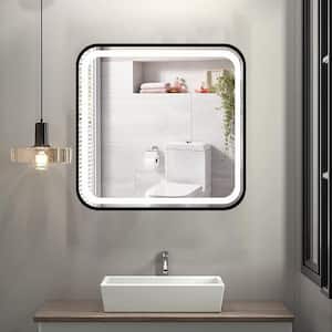 32 in. W x 32 in. H Square Black Framed Wall Mount Bathroom Vanity Mirror with LED Dimmable Anti-Fog