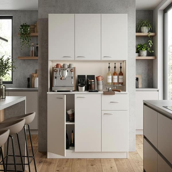 White Kitchen Food Pantry Storage Cabinet with Doors and Shelves