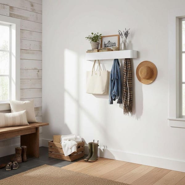 White Wall Coat Rack with Hidden Hooks TG-D6-03267 - The Home Depot