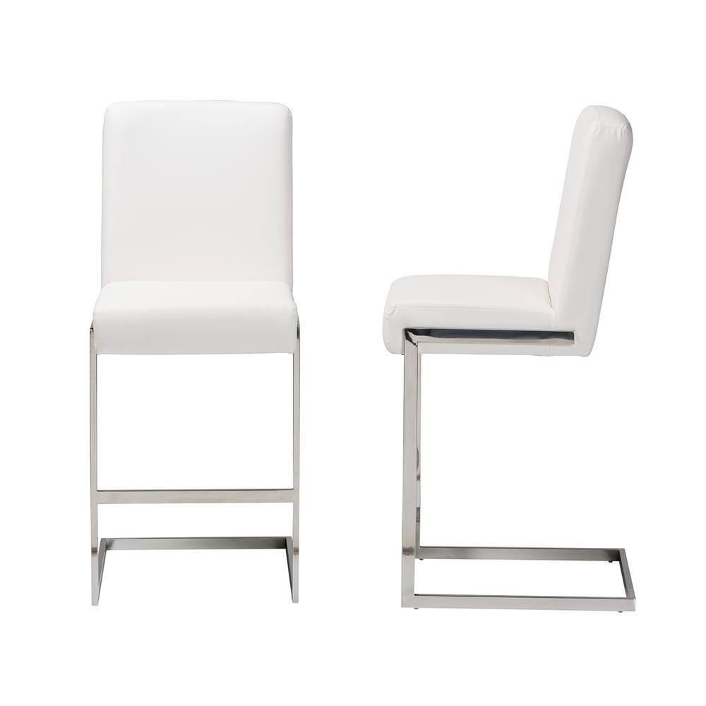 Toulan White Faux Leather Stainless Steel Barstool Set