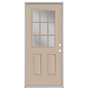 36 in. x 80 in. 9 Lite Canyon View Left Hand Inswing Painted Smooth Fiberglass Prehung Front Door with No Brickmold