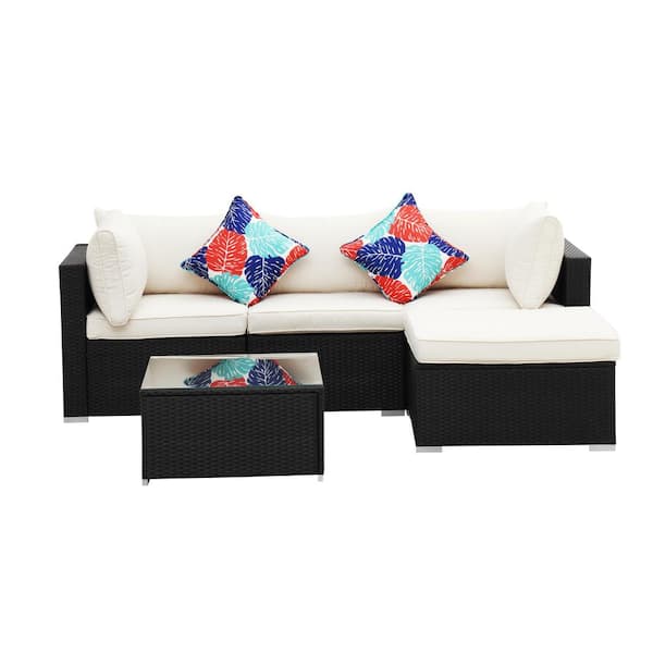 maocao hoom 5-Piece Outdoor Rattan Sofa Leisure Patio Furniture with White Cushion