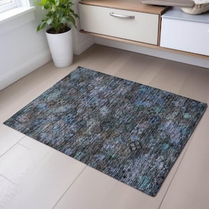 Mayfield Premium Machine Washable Abstract AMF1109 Teal 2 ft. x 3 ft. Area Rug