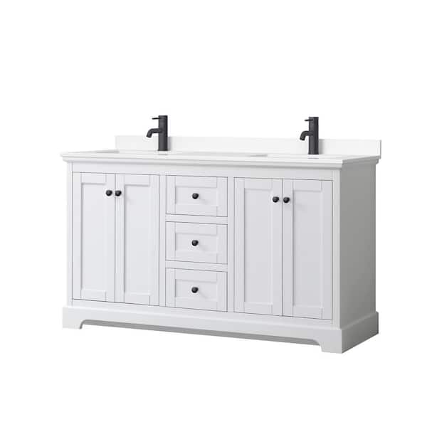 Wyndham Collection Avery 60 in. W x 22 in. D x 35 in. H Double Bath Vanity in White with White Cultured Marble Top