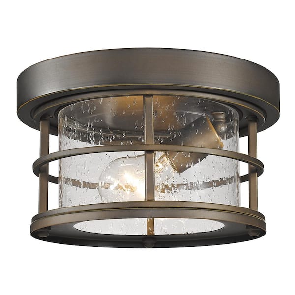 Unbranded 1-Light Oil Rubbed Bronze Outdoor Flush Mount with Clear Seedy Glass Shade