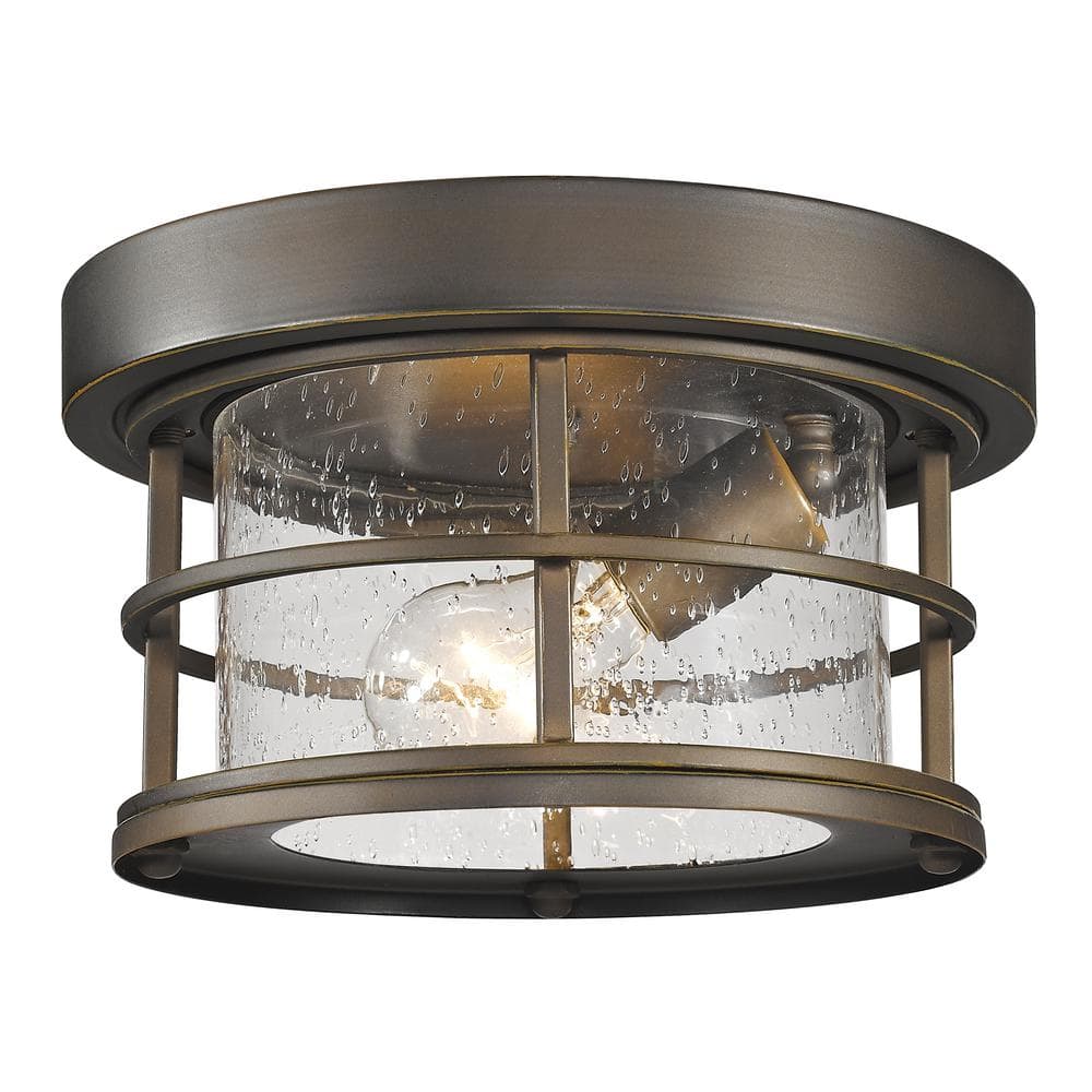 1-Light Oil Rubbed Bronze Outdoor Flush Mount with Clear Seedy Glass Shade