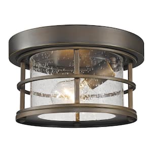 1-Light Oil Rubbed Bronze Outdoor Flush Mount with Clear Seedy Glass Shade