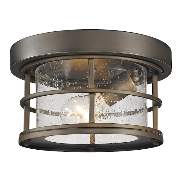 1-Light Oil Rubbed Bronze Outdoor Flush Mount with Clear Seedy Glass ...