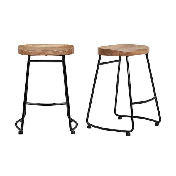 StyleWell Modern Black Metal Backless Counter Stool with Wood Seat