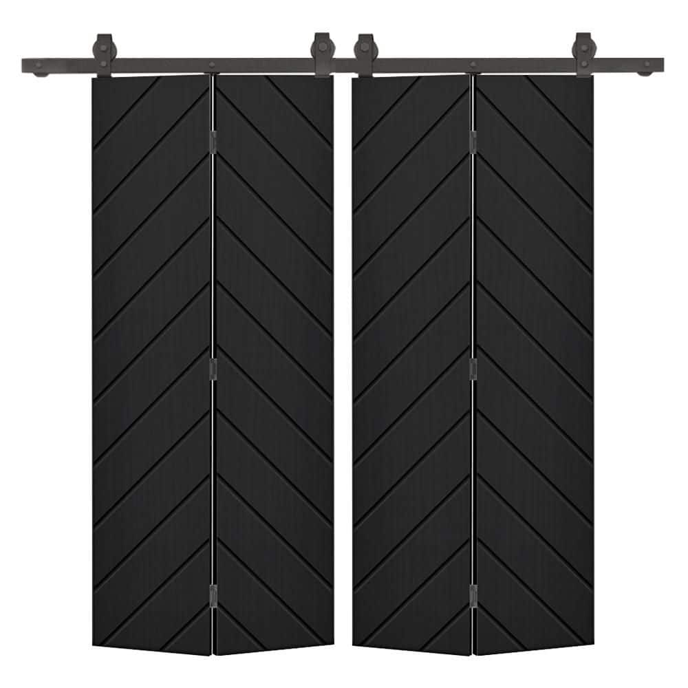 Herringbone 60 in. x 80 in. Black Painted MDF Modern Bi-Fold Double Barn Door with Sliding Hardware Kit price history on PriceWatchPro