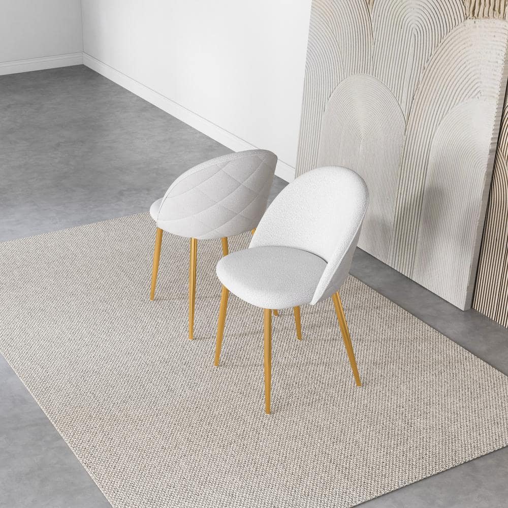 High-Back Cream Boucle Upholstered Parsons Side Chair Set
