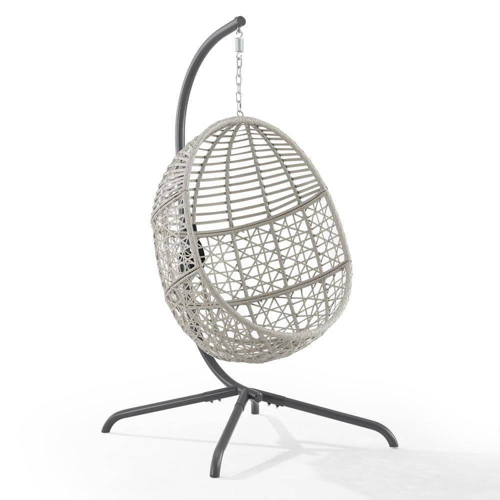 Gray Steel Wicker Hanging Egg Chair with Cushions