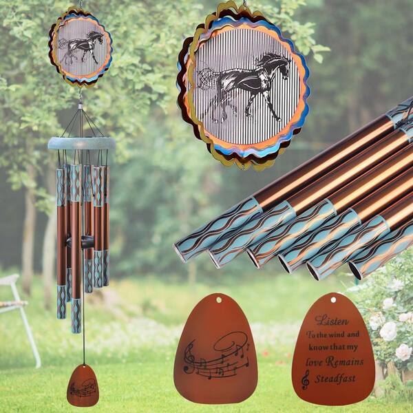 37 in. Aluminum Wind Chime for Outside with 3D Animations Horse