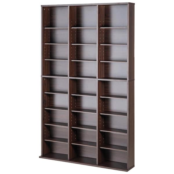 Media Storage Cabinet, 9-Layer DVD Shelf for 756 CDs, Adjustable Shelves, 27 Compartments for Music, Movies, Espresso
