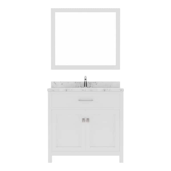 Virtu USA Caroline 36 in. W x 22 in. D x 35 in. H Single Sink Bath Vanity in White with Quartz Top and Mirror