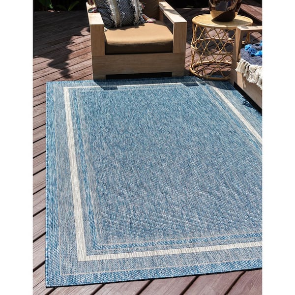 Outdoor Soft Border Blue 4' 0 x 6' 0 Area Rug