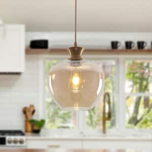 1-Light Amber Pendant Light with Glass Shade for Kitchen Island, No Bulbs Included