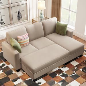 81.1 in. Square Arm Fabric L -Shaped Sofa with Storage Chaise L -Shaped Sofa in Warm Grey