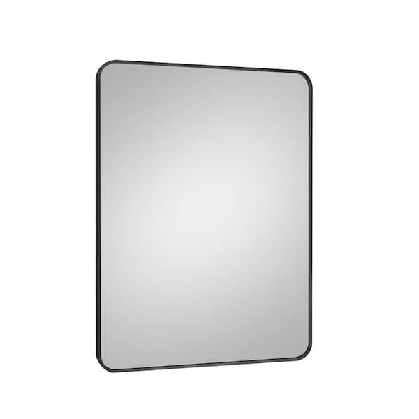 Cesicia 32 in. W x 24 in. H Aluminum Rounded Corner Rectangular Framed for Wall Decorative Bathroom Vanity Mirror in Black