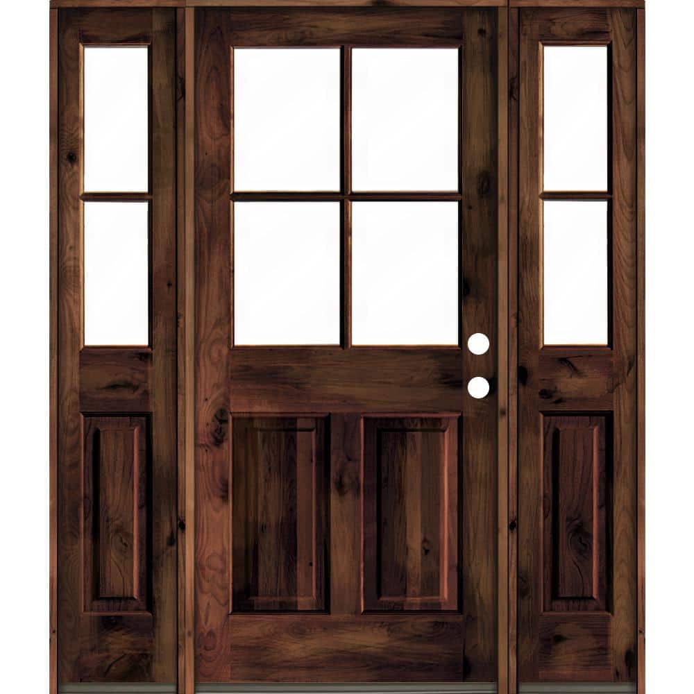 60 in. x 80 in. Alder Left-Hand/Inswing 4-Lite Clear Glass Red Mahogany Stain Wood Prehung Front Door/Double Sidelite price history on PriceWatchPro