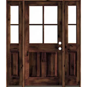 60 in. x 80 in. Alder Left-Hand/Inswing 4-Lite Clear Glass Red Mahogany Stain Wood Prehung Front Door/Double Sidelite