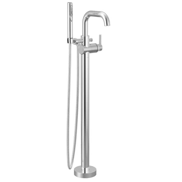 Delta Trinsic 1-Handle Floor Mount Tub Faucet Trim Kit in Chrome with Hand Shower (Valve Not Included)