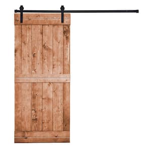 Mid-Bar Serie 36 in. x 84 in. Mahogany Reddish Brown Stained Knotty Pine Wood DIY Sliding Barn Door with Hardware Kit