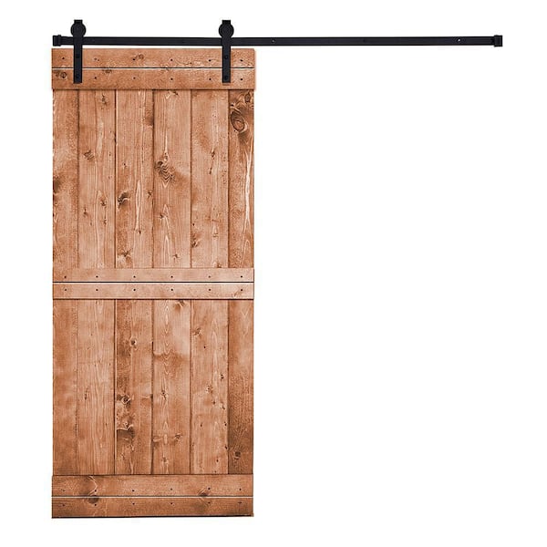 AIOPOP HOME Mid-Bar Serie 36 in. x 84 in. Mahogany Reddish Brown Stained Knotty Pine Wood DIY Sliding Barn Door with Hardware Kit