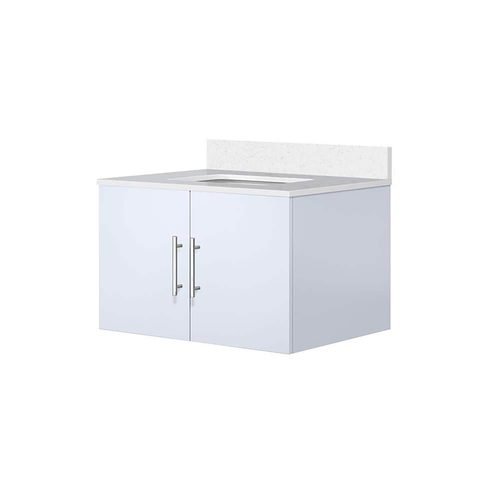 Geneva Glossy White 30" Wall-Mount Vanity with Quartz Top