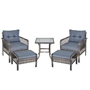 5-Piece PE Rattan Wicker Outdoor Patio Conversation Set with Comfortable Zippered Grey Cushions