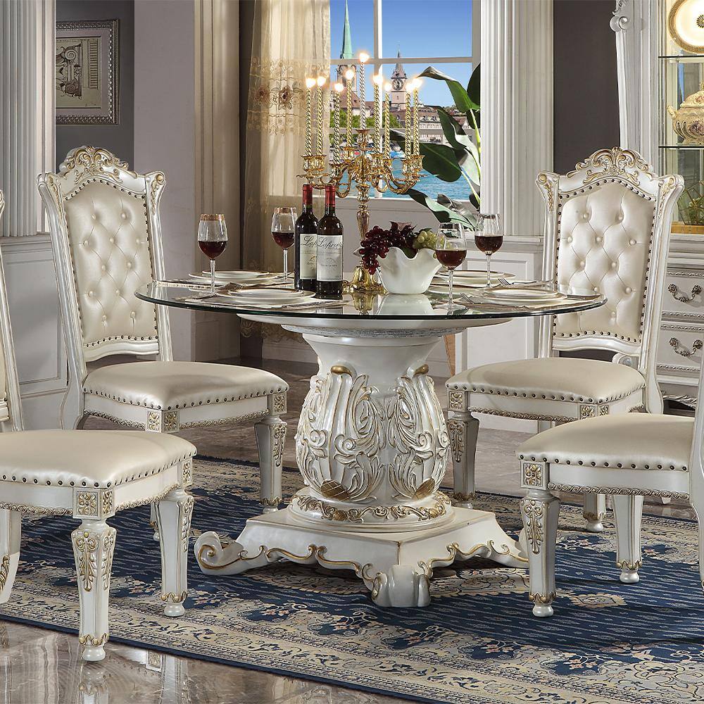 Vendome Antique Pearl Round Wood and Glass Dining Table