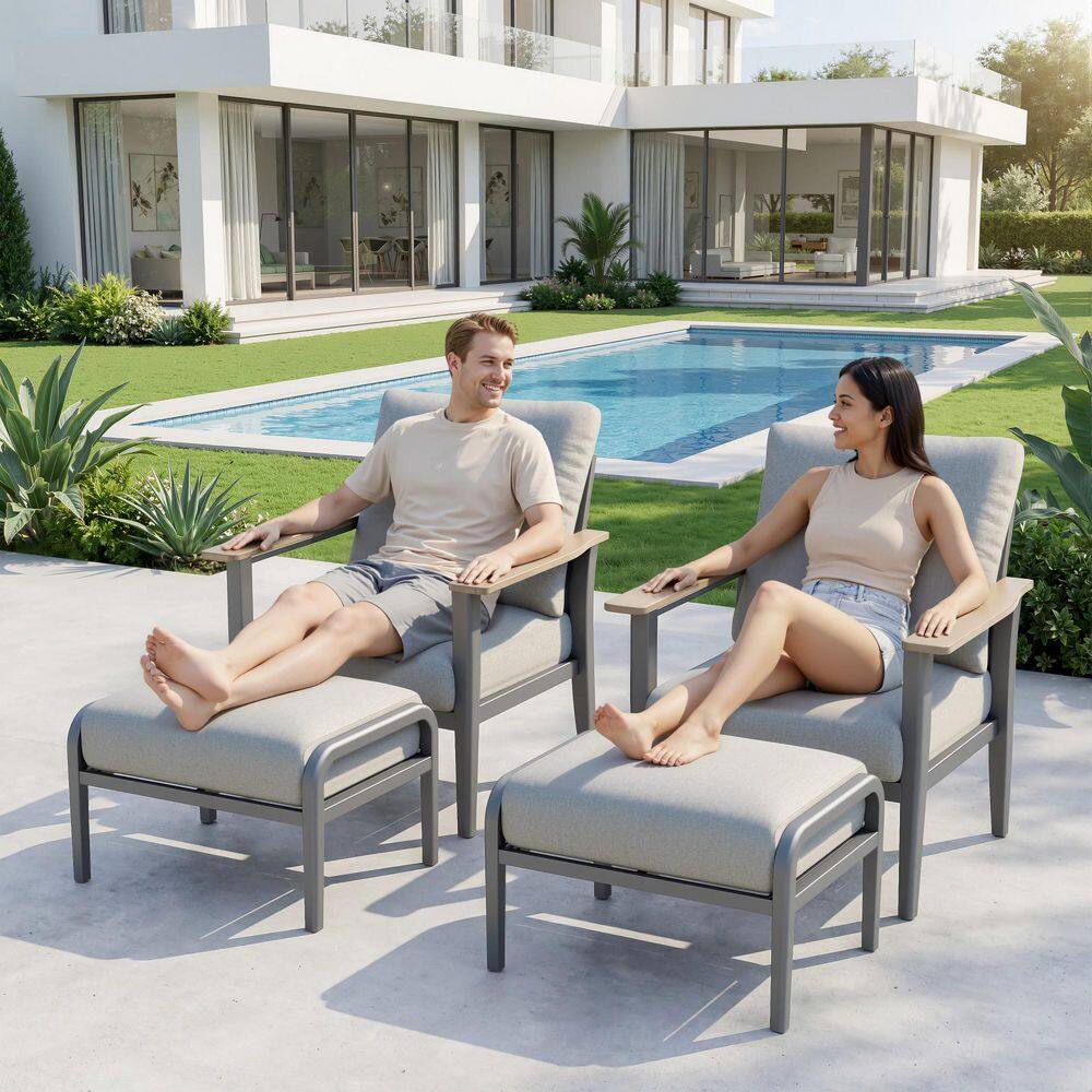 Gray Aluminum Outdoor Lounge Chair with Light Gray Cushions price history on PriceWatchPro
